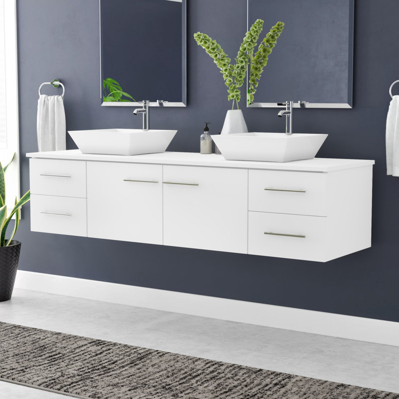 Orren Ellis Vinit Wall Mounted Double Bathroom Vanity with Plastic ...